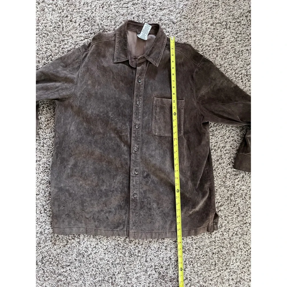 FG Gear Mens Genuine Leather Suede Shirt Jacket Brown Button Front Large L